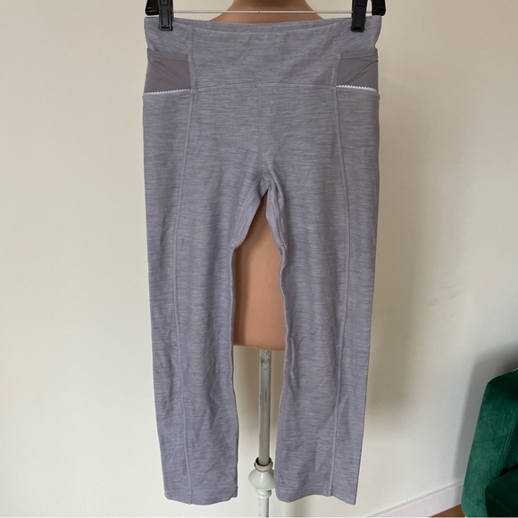 Lululemon Ride On Crop Flip Button Cuff Grey Denim Luon Cycling Tight Pants Sz 6 - Picture 1 of 10